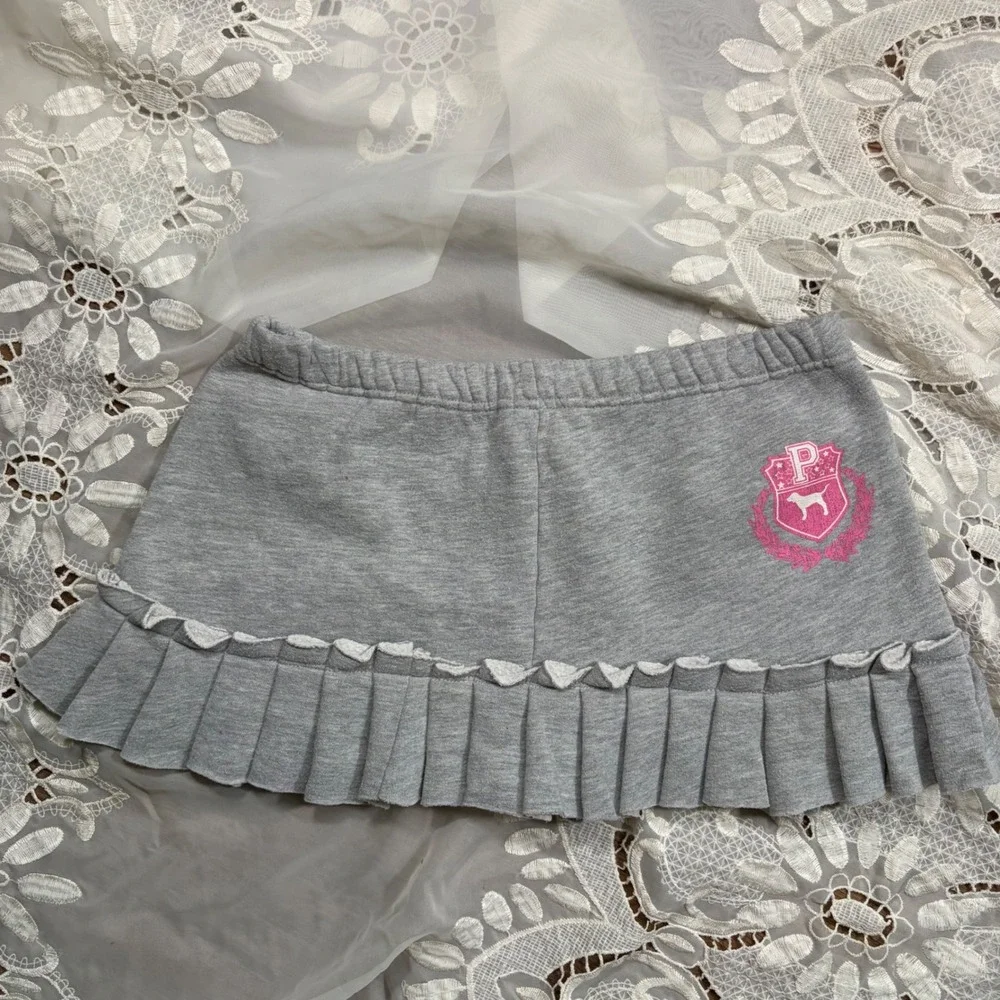 RARE INSANE Y2K Victorias Secret PINK Mini Skirt Pleated Ruffle Phi Beta Pink XS